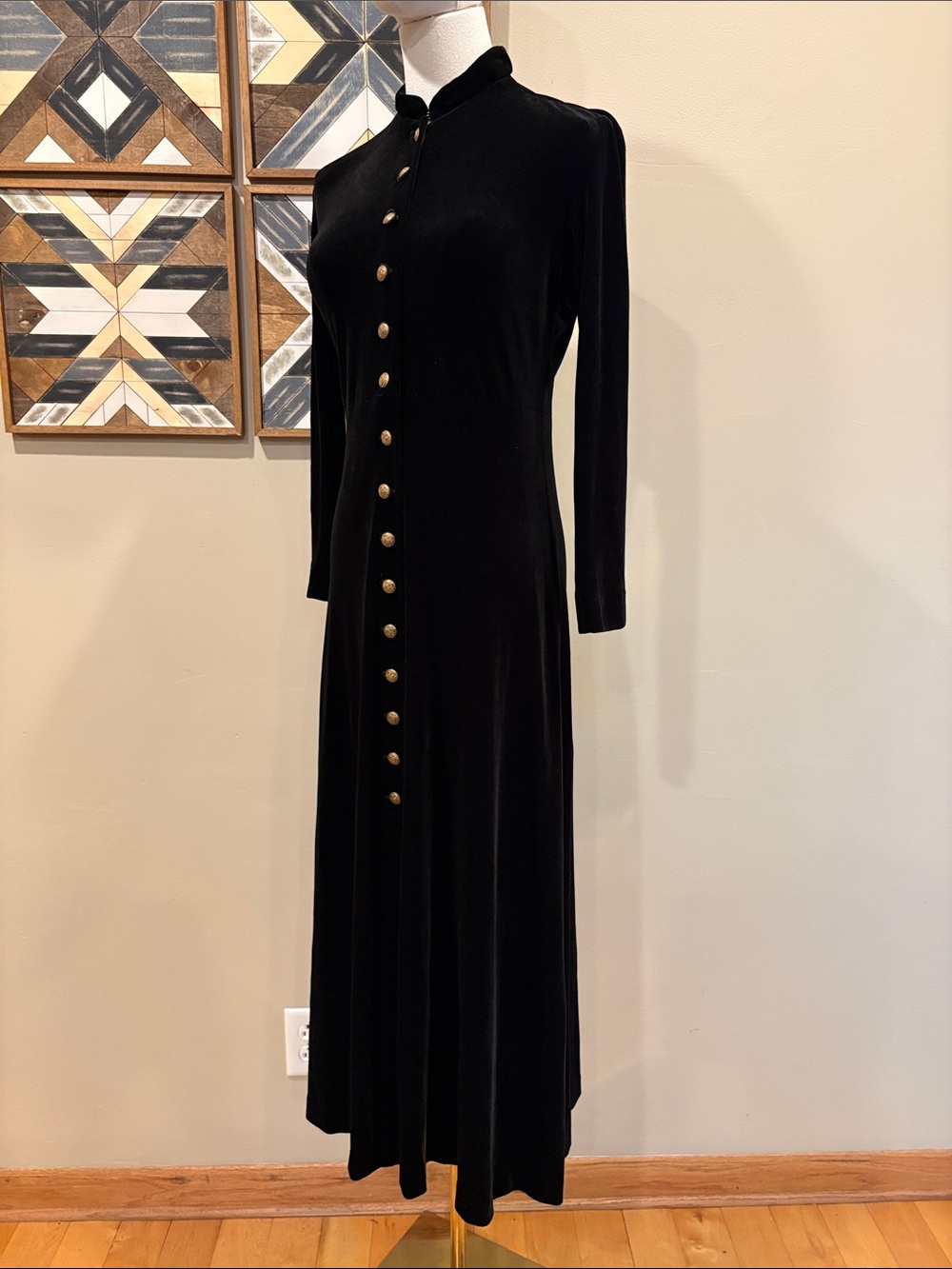 Vintage Ralph Lauren Country 90s Black Velvet Button Down Maxi Dress size Medium - Picture 5 of 14